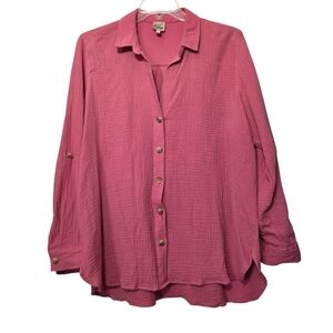 Como Vintage Pink Textured Cotton Button Down Shirt 2X